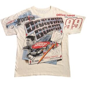 Vintage NASCAR Carl Edwards #99 Office Depot All Over Print T-Shirt Cream XL